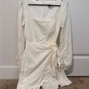 Princess Polly White Long-Sleeve Wrap Mini Dress